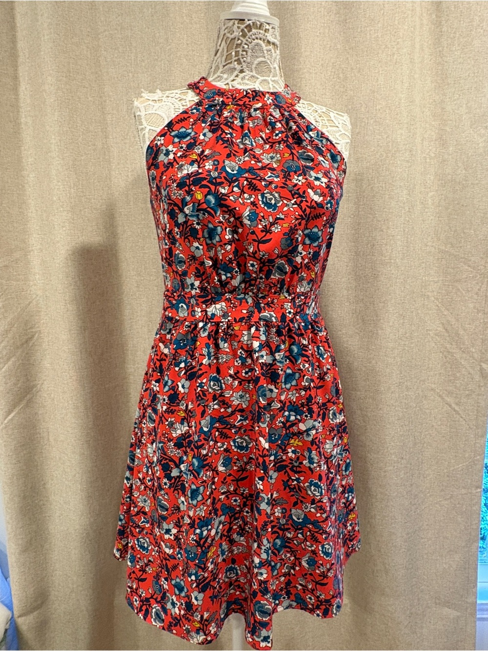 LOFT Red Floral One-Shoulder Dress
